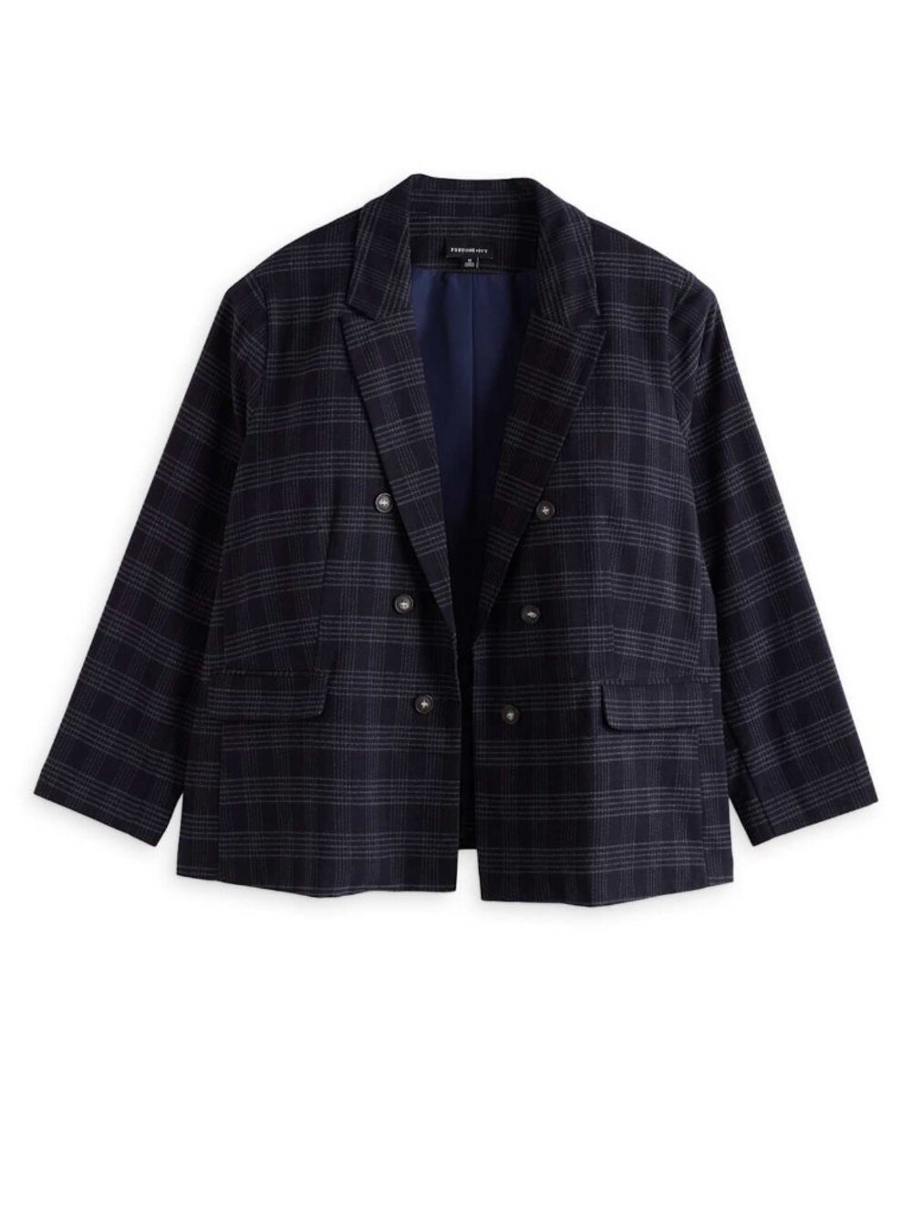 Montgomery Post Ria Double Breasted Blazer Navy Plaid Plus 2X (Stitch Fix)